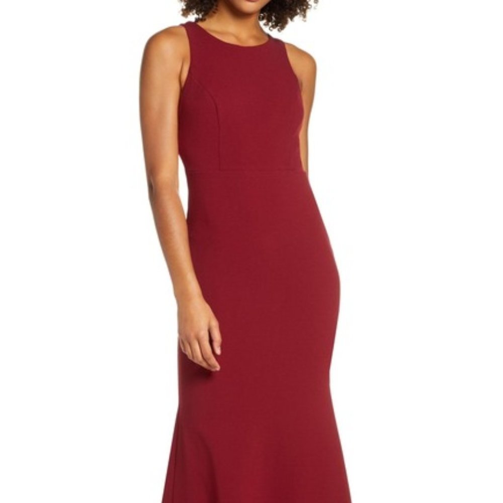 LULUS Strappy Back Crepe Mermaid Evening Gown